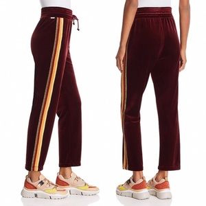 MOTHER The Lounger Velvet Track Ankle Pants S Red